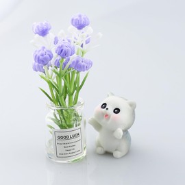 Cute Mini Cat Car Dashboard Decorations Interior Accessories Funny Daisy Flower Kawaii Car Dash Decor Rearview Mirror Window Ornament for Women Girl Boho Fun Gift (Purple Decor)