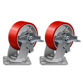 ASOMWLS 5" X 2" Caster Wheels, Heavy Duty Caster, Polyurethane Wheels/with Roller Bearing, Steel Hub, Capacity up to 2000LBS, Use for Platform Truck, U-Boat Cart,Workbenches(2 Brake)