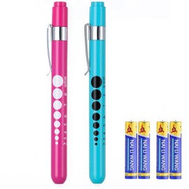 LUCXXI Pen Lights for Nurses Doctors, 2 Pack Reusable Medical PenLight with Pupil Gauge and Ruler, with 4 AAA Batteries for Nursing Students Essentials