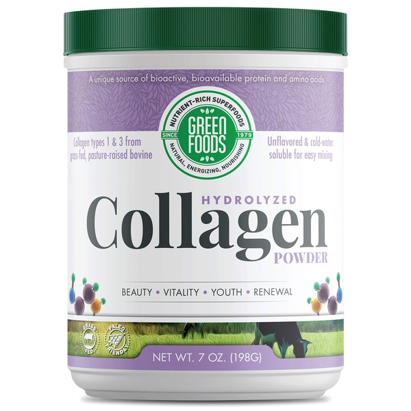 Green Foods Grass Fed Pasture Raised Hydrolyzed Collagen Peptides Protein Powder 7oz - 30 servings