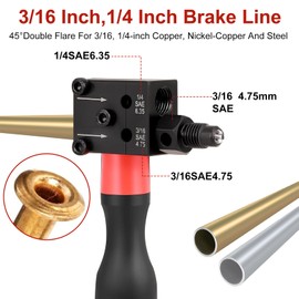 NICEWAT Brake Line Flaring Device, 3/16 Inch & 1/4 Inch Copper Tube Flaring Tool Set, Double Flaring Tools for 4.75 mm & 6.35 mm, Universal Flaring Tool with 5 Connectors for Hydraulic Car Brake