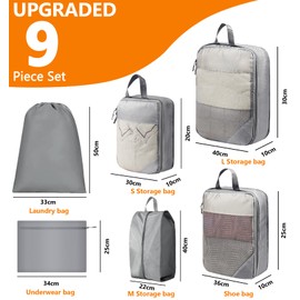 Vautvis Koffer Organizer Set, 9 Packing Cubes Compression, Packwürfel Compression, Reise Organizer Set, Kofferorganizer, Travel Organizer Essentials Reise Camping Zubehör & Wander Ausrüstung