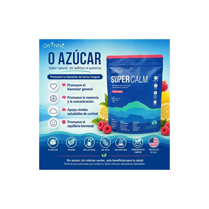 Gwynne Supercalm Polvo Nutricional Rico Complejo Magnesio Teanina Sobres