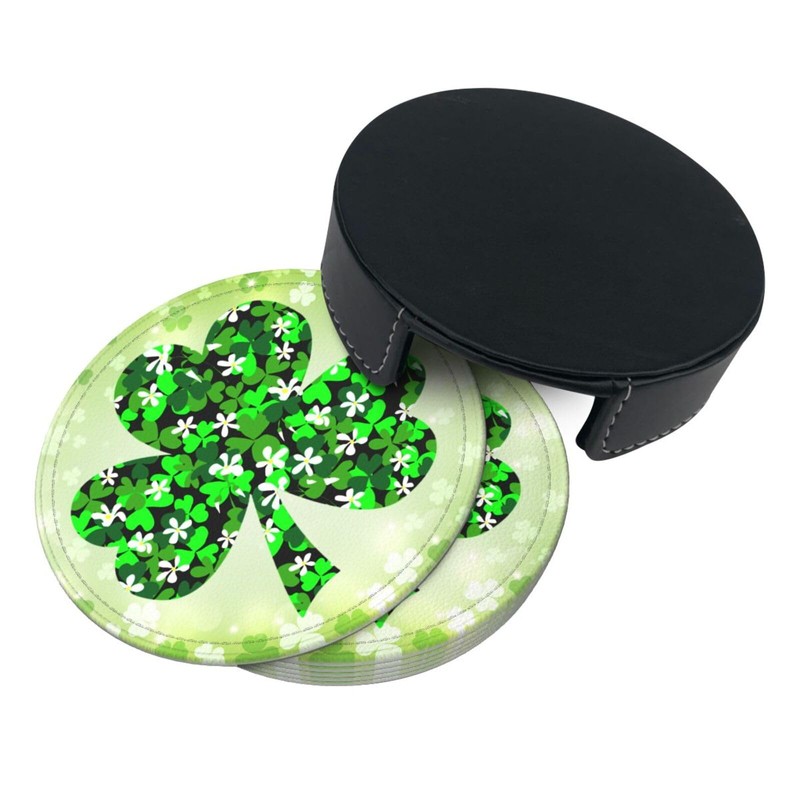 Funny Coasters for Drinks with Holder St Patrick's Day Shamrocks
