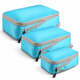 Compression Packing Cubes Set for Travel – Foldable Nylon Zipper Luggage Organizers for Clothes and Shoes