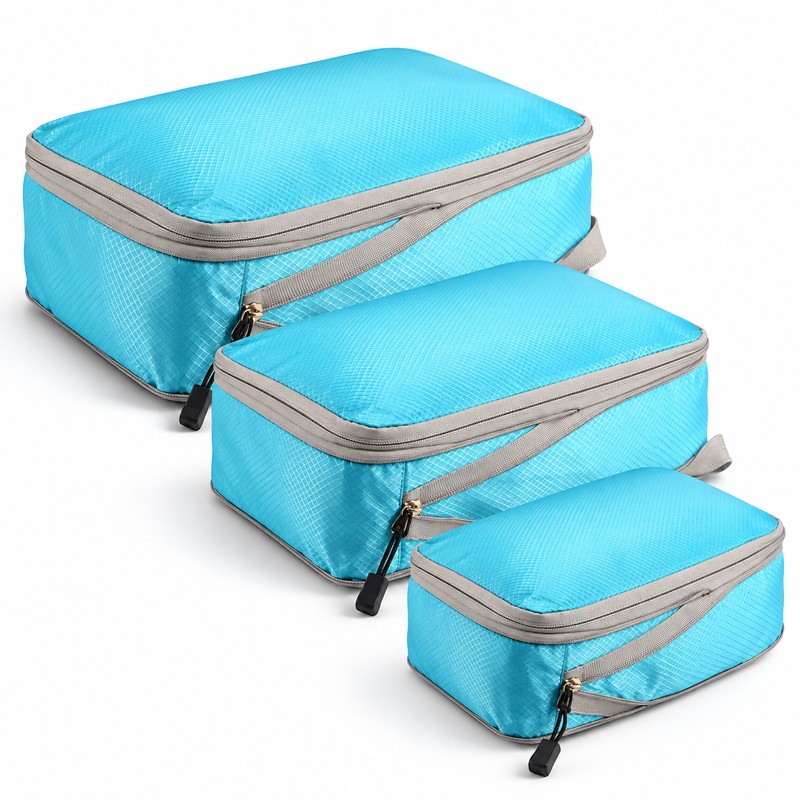 Compression Packing Cubes Set for Travel – Foldable Nylon Zipper