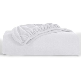 Oxford Homeware White Double Fitted Sheet –100% Organic Cotton 30 Cm Deep Pocket Jersey Bed Sheets, Soft Breathable Easy Care Fitted Sheets – Shrinkage and Fade Resistance (137x190)