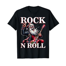 Rock and Roll Santa Guitar Christmas T-Shirt, black