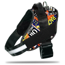 DOGGYKINGDOM Non Pull Dog Harness with Patch Panels and Handle, Adjustable, Reflective, No Choke, Heavy Duty Easy On Service Dog Vest Harnesses for Medium Large Small Sized Dogs - Motorsport, S