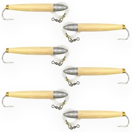 4" Cedar Plug Fishing Lures, 6 Pcs Natural Color Rigged, for Offshore Fishing, Includes Saltwater Lure Bag, Ideal for Tuna Trolling