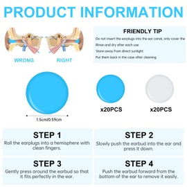 40 PCS Soft Moldable Silicone Earplugs, Reusable Noise Cancelling Earplugs, Silicone Ear Plugs for Sleeping, Earplugs for Swimming, Travel, Snoring, Concerts, Airplane Ear Pressure, Etc. Blue/Clear