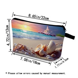 YULUENZE Sunset Beach Gift Conch Makeup Bag Cute Small Organizer Bag with Zipper Sea Conch Print Cosmetic Bag Travel Birthday Gifts for Women Friends