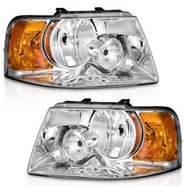 WEELMOTO Halogen Headlights Compatible with 03-06 Ford Expedition Headlamp for 03 04 05 06 Expedition Chrome Housing Amber Reflector Passenger & Driver Side