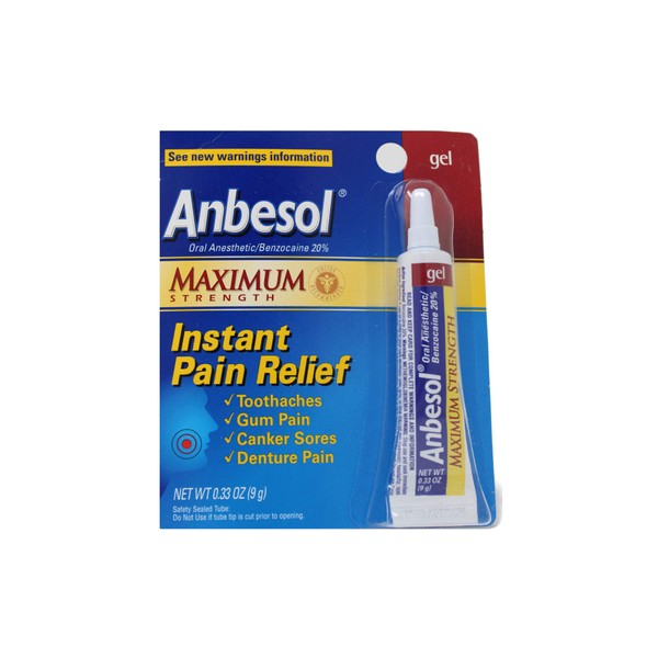 Anbesol Instant Pain Relief Gel Maximum Strength - 0.33 oz, Pack of 5