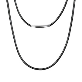 PIYIZ Mens Black Necklace 2mm Wide Wax Leather Cord for Pendant Stainless Steel Clasp Braided Leather Necklace with Clasp -18"