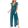 FANCYINN Womens Teal Bule Two Pieces Outfits Deep V Neck