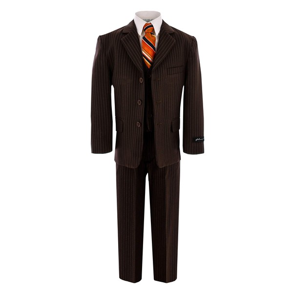 Johnnie Lene JL5014 BROWN PINSTRIPE Suit for Boys from Baby
