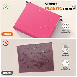 Shutex Extra Capacity Plastic Hanging File Folders,12 Pack Reinforced Expanding Hang Folder Letter Size,Accordian Pocket,Heavy Duty 2 Inch Expansion, Hard Hanging Folder Organizer for Office Home,Pink