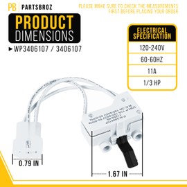 PartsBroz WP3406107 3406107 Dryer Door Switch - Compatible With Whirlpool Maytag Kenmore Admiral - Replaces AP6008561 PS11741701