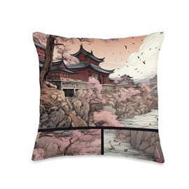 Comic Box Sakura Canvas of Petal Poetry A Cherry Blossom Comic Tale Throw Pillow, 16x16, Multicolor