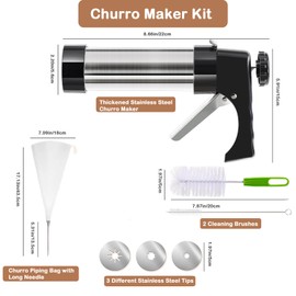 AlgoELF Churrera Churro Maker Machine, Churro Piping Tip and Bag, Thickened Stainless Steel Churro Maker Gun Kit, Homemade Churros, 3 Nozzles, 2 Brushes