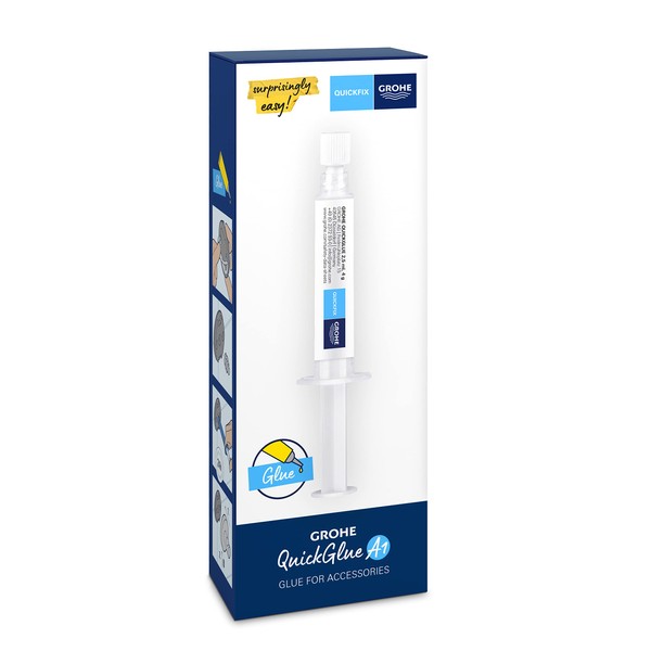 GROHE QuickGlue A1 - Contains 1 Syringe for Glue and 1 Adapter for GROHE QuickFix Bathroom Accessories for 1 Wall Mounting Plate, Curing Time 24 Hours, 41127000