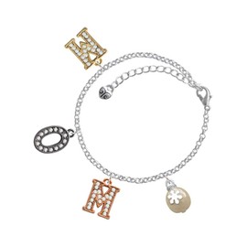 Delight Jewelry Goldtone Ornament with White Snowflake Multi-Colored Crystal Mom Charm Bracelet, 6+2" Extender