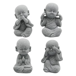 VIKKSAER Cute Buddha Statue, Sandstone Smiling Sculptures Home Feng Shui Décor, Monks Figurine Delicate Buda Cultural & Creative Present Dolls Ornaments for Office, Car 4 Pcs