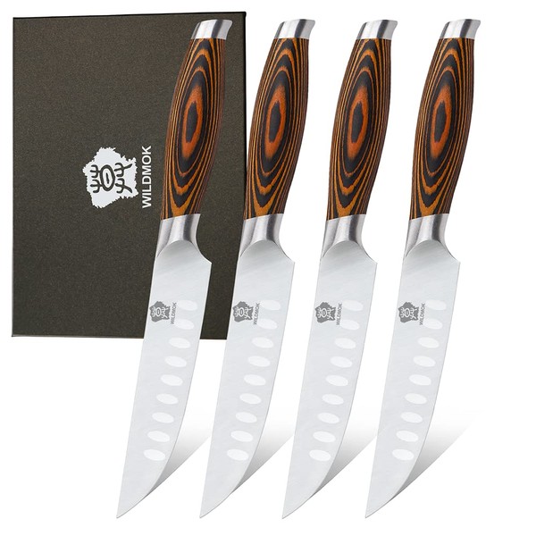WILDMOK X50CrMoV15 German Stainless Steel Kitchen Knife, With Premium Orange Coloured Pakkawood Handle