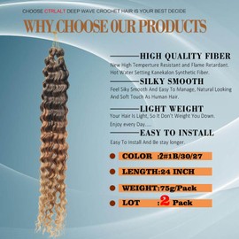 CTRLALT Ocean Wave Crochet Hair Bohemian Goddess Box Braids Crochet Hair Goddess Soft Locs with Curly Ends Curly Crochet Hair Extensions(24inch, 2pack, 2#1B/30/27)
