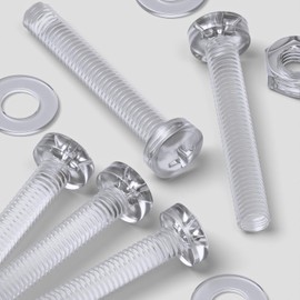 Pack of 60 Transparent Clear Plastic Acrylic M3 x 20mm Nuts & Bolts, Washers - Acrylic Plastic Screws, (3/32 x 25/32 in)