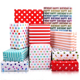 Birthday Wrapping Paper, 10 Sheets Pastel Wrapping Papers with Dots Hearts, recycled Kraft Wrapping Paper for Kids Boys Girls, Gift Wrapping Papers for Birthday Wedding Baby Shower, 50CM X 70CM