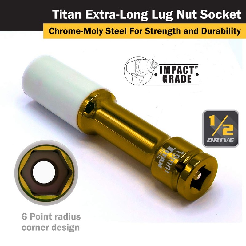 Titan 21119 1/2-Inch Drive x 19mm Non-marring Impact Extra-Long Lug