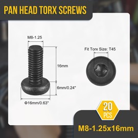 DTGN M8x16mm Pan Head Torx Security Screw - 10Pack - Good for Machinery - Carbon Steel Button Head Torx Bolt Star Drive Security Fasteners - Black