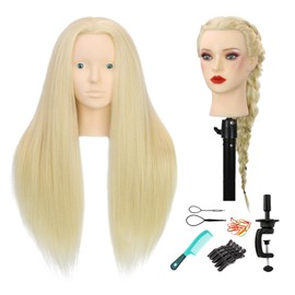 Sirydtm 28" Mannequin Head with Human Hair Light Blonde 80% Real Hair Blue eyes Styling Practice Mannequin Head Doll head for Cosmetology & Hairdresser with Free Clamp Stand and Tools（613#WZ）