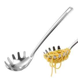 Spaghetti Spoon，Qiundar 2 Pcs Pasta Spoon Stainless Steel Function Head & Handle Kitchen Server Metal Pasta Spoon Spaghetti Tongs