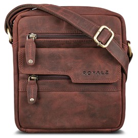ROYALZ 'Oregon' Leather Shoulder Bag Men's Small Leather Vintage Men's Handbag Modern Shoulder Bag Messenger Bag Genuine Leather, Ohio Brown