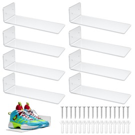 Tolare 8 Pieces Floating Shoe Racks, Clear Acrylic Floating Shoe Display Shelves with Screws and Anchors, 8 X 3 Inch Floating Shoe Shelves for Wall, Great for Bedroom, Gaming Room, Sneaker Collection