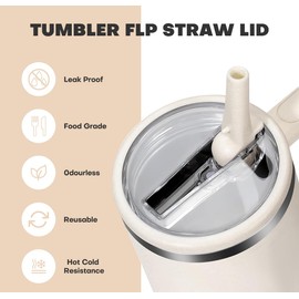 Straw Lid with Straw, 2 Pack 1.2L Black Cup Accessories No Leaks Reusable Travel Cup Lid for Stanly Cup (White)