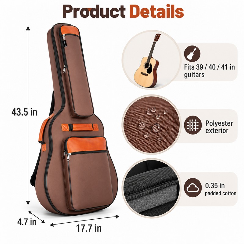 Acoustic Guitar Gig Bag for Travel – Padded Water-Resistant Carry