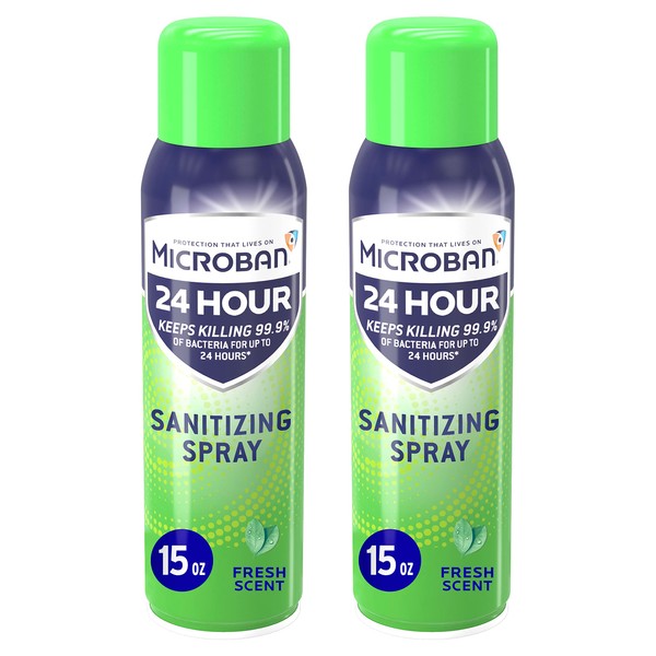 Microban Disinfectant Spray, 24 Hour Sanitizing and Antibacterial Spray, Sanitizing Spray, Fresh Scent, 2 Count (15oz Each)