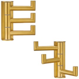 APLusee Brushed Gold Swivel Towel Hook 2 Pack, 304 Stainless Steel Triple Clothes Hook, Wall Mount