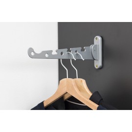 Metafranc Kleiderlüfter silber - 290 x 30 mm - 20 kg Tragkraft - Stabiles Material - Platzsparende Klappfunktion / Kleiderstange / Wandhaken / Klapphaken / Aufhängevorrichtung / 250237