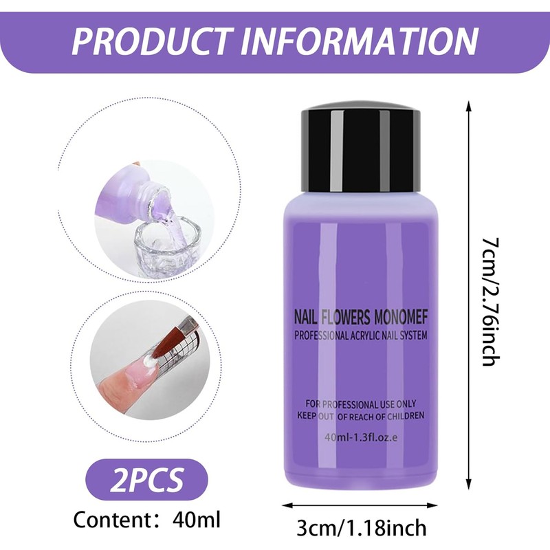 2 botellas monómero líquido acrílico de uñas 40 ml Professional