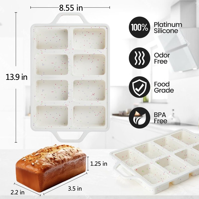 CAKETIME Mini Loaf Pans, Metal Reinforced Frame Silicone Mini Bread