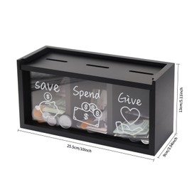 Mczcent Spend Save Give Piggy Bank for Kids, Money Coin Savings Piggy Bank Jar Box for Kids Child Safe Money Saver, Teach Children About Giving & Saving Money Piggy Box for Childrens Boys Girls, Black