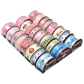 Morex Ribbon Bobbin Ribbon for Scrapbooking, Welcome Baby, 24-Pack, Pastel, Small