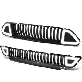 LED DRL Triangle Style Vertical Fence Front Upper+Lower Bumper Grille Compatible with Ford Mustang 15-17