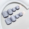 24Pcs False Toe Nails Short Square, Blue Cat Eye French
