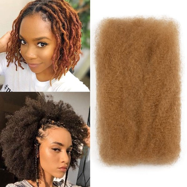 FASHION IDOL Afro Kinkys Bulk Real Hair for Dreadlock Extensions 12 Inches 1 Pack 50 g Honey Blonde Loc Repair Afro Kinky Braiding Real Hair for Locs 1.8 Oz